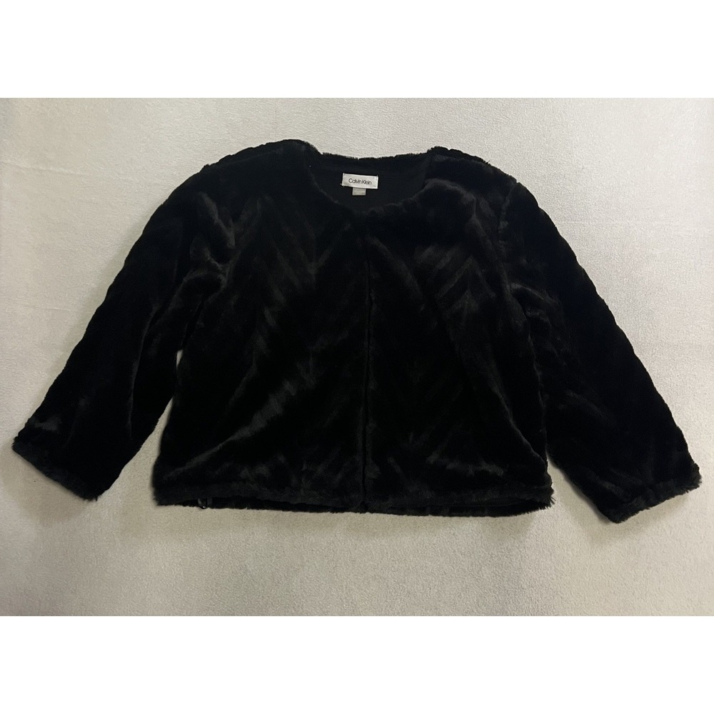 Calvin Klein Black Faux Fur Cropped Bolero Jacket Women's Size Small